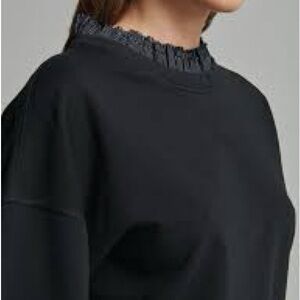 Sundays Black Sweatshirt with Ruffled Collar